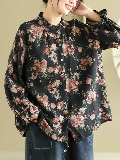 Women Artsy Flower Lacework Ruffle Shirt Ada Fashion