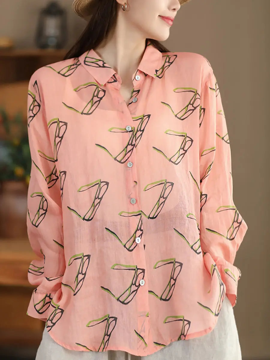 Women Artsy Spring Flower Ramie Shirt Ada Fashion