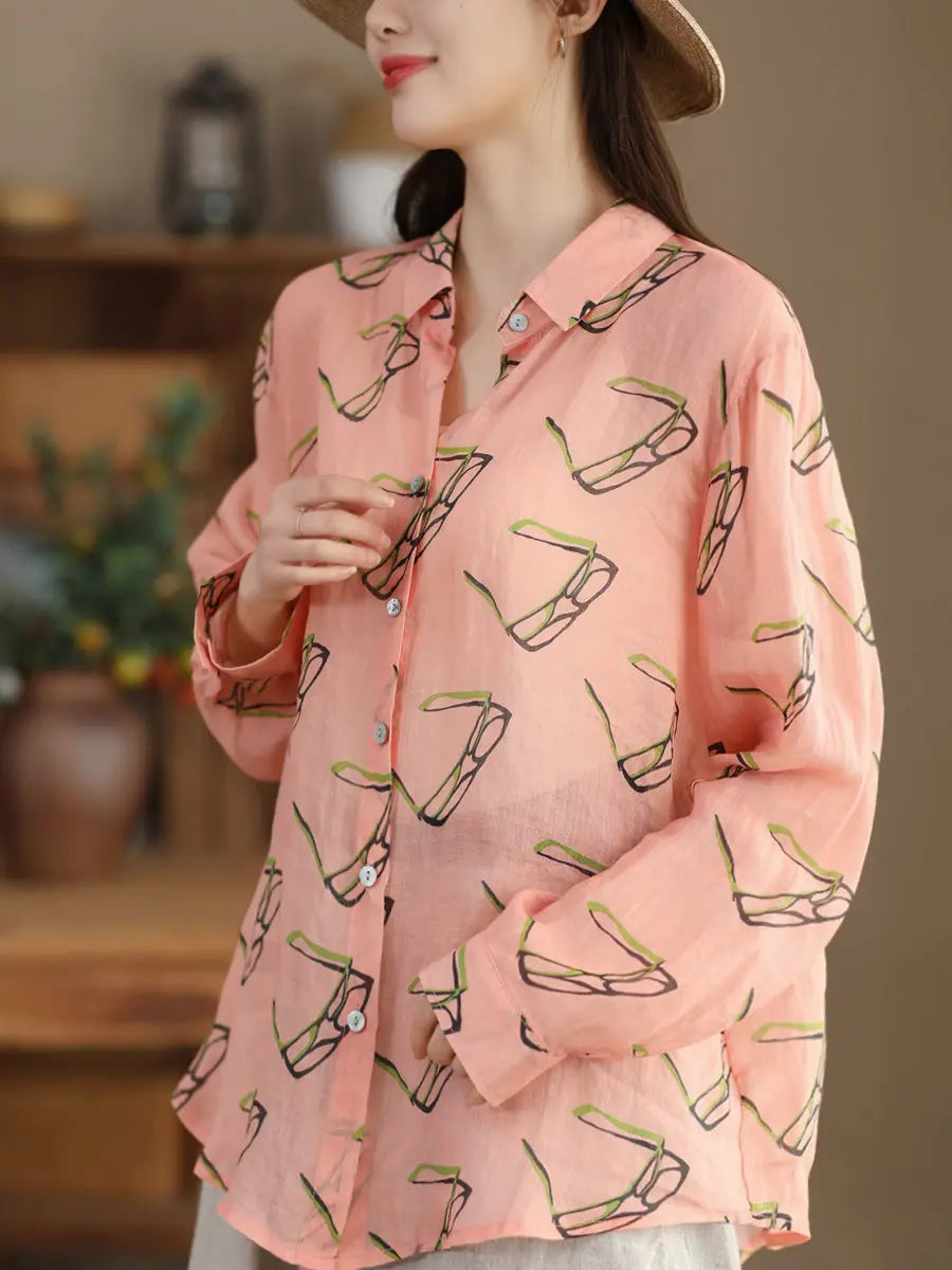 Women Artsy Spring Flower Ramie Shirt Ada Fashion