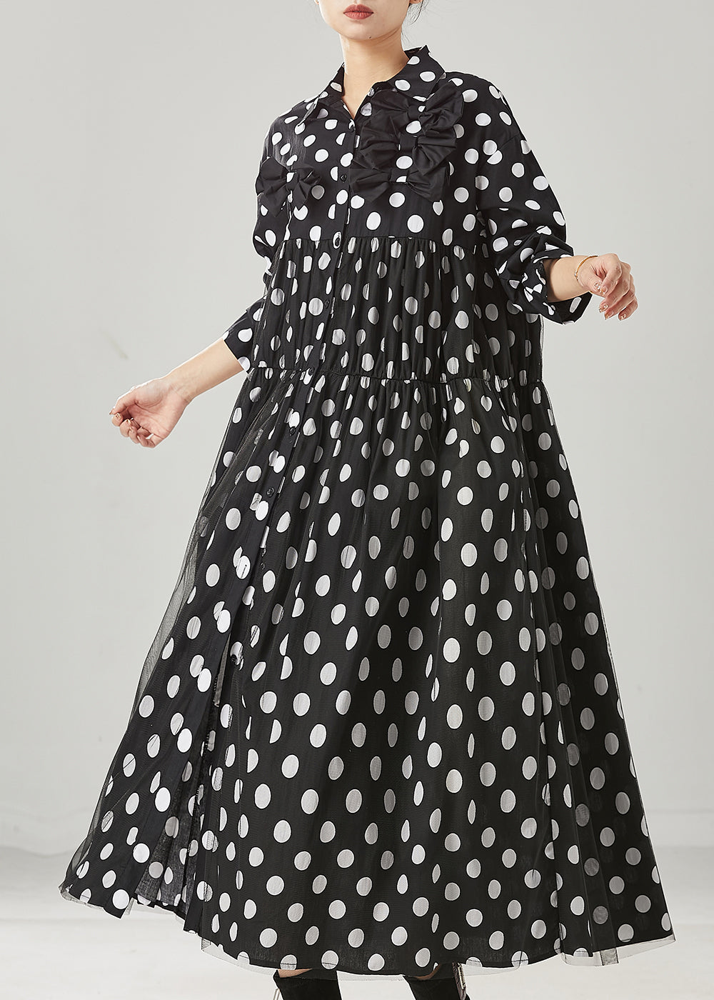 Robe longue en tulle à pois noirs pour femme, imprimé nœud, printemps YU1005