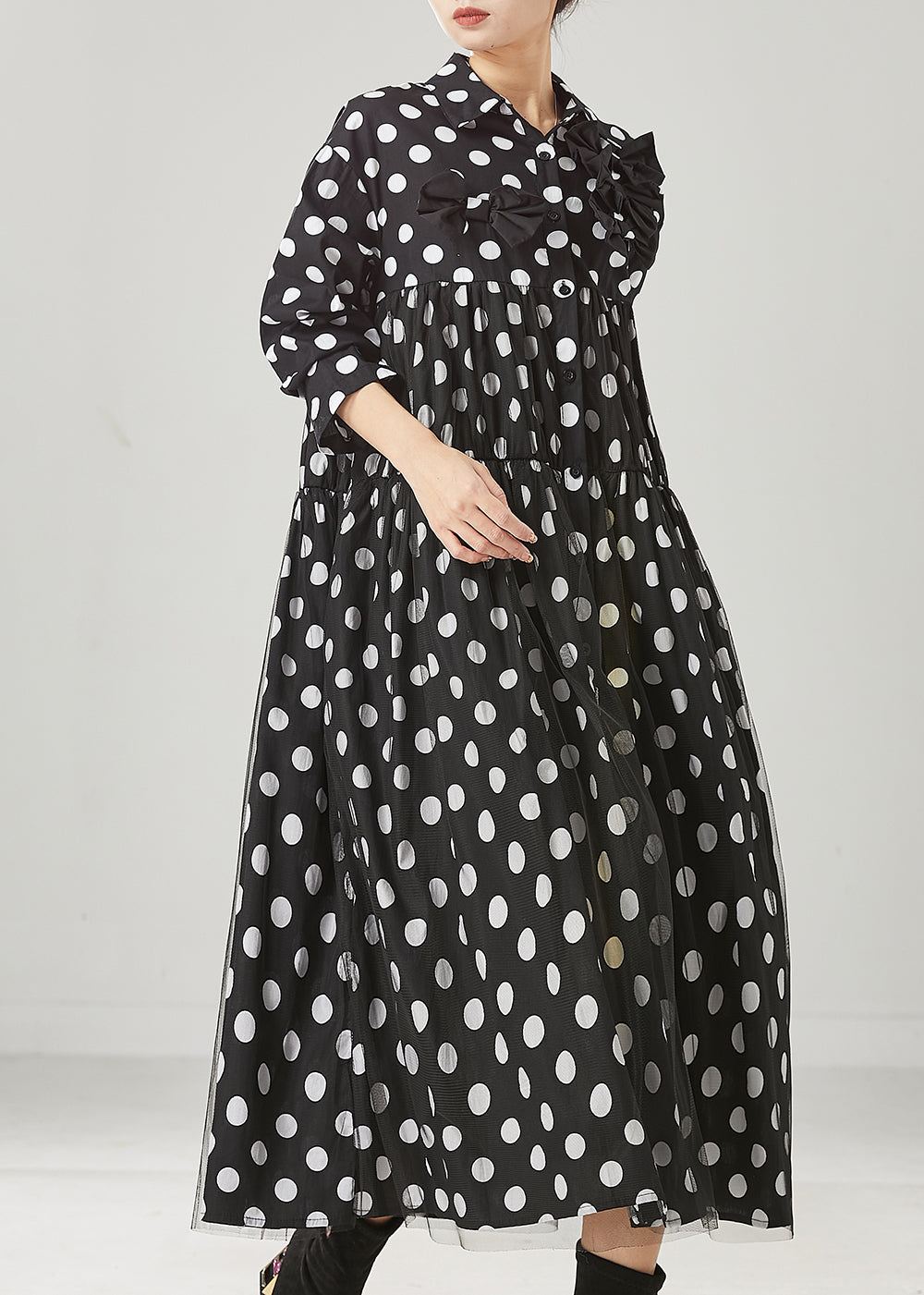 Robe longue en tulle à pois noirs pour femme, imprimé nœud, printemps YU1005