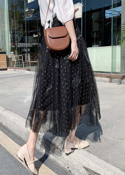 Women Black Embroidered High Waist Tulle A line Skirts Ada Fashion