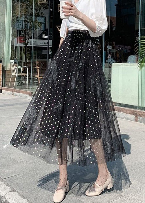 Women Black Embroidered High Waist Tulle A line Skirts Ada Fashion