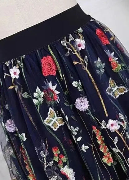 Women Black Embroidered High Waist Tulle Skirts Spring HA1015 Ada Fashion