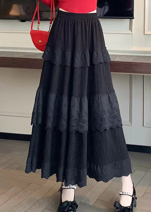 Women Black High Waist Patchwork Cotton Skirts Summer QQ1061