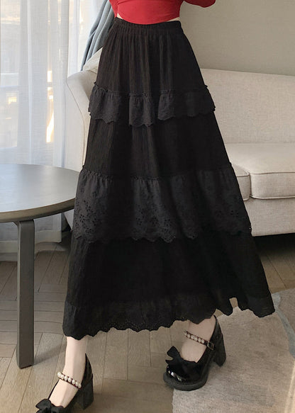 Women Black High Waist Patchwork Cotton Skirts Summer QQ1061