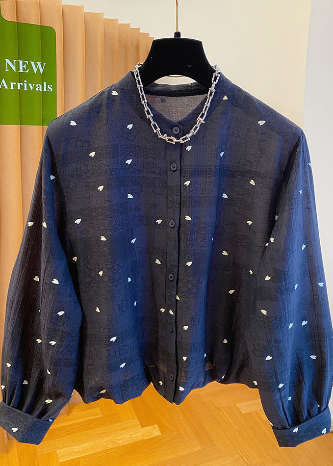 Cotton Neck Blouses Black Jacquard Button Women Fall O