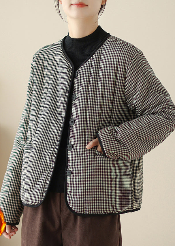 Damen Schwarzer karierter Parka mit feiner Baumwollfüllung, Winter TM007