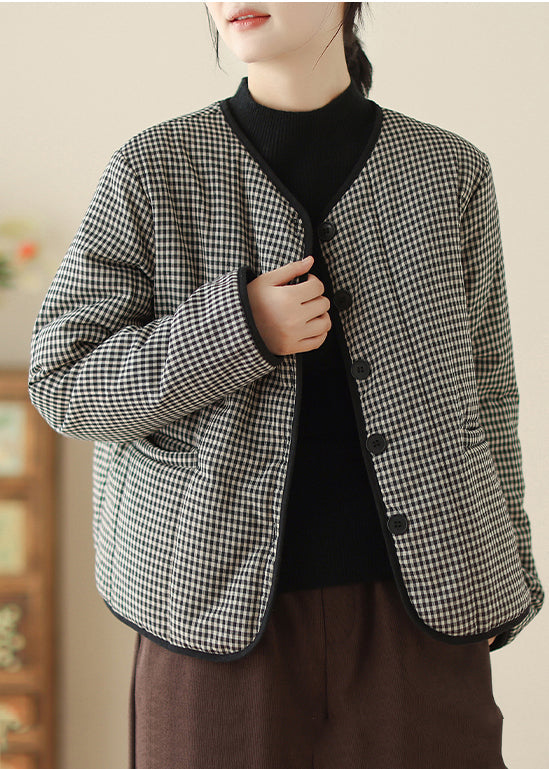 Damen Schwarzer karierter Parka mit feiner Baumwollfüllung, Winter TM007