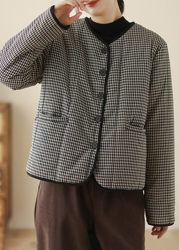 Damen Schwarzer karierter Parka mit feiner Baumwollfüllung, Winter TM007