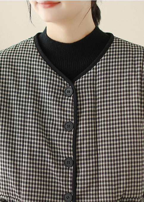 Damen Schwarzer karierter Parka mit feiner Baumwollfüllung, Winter TM007