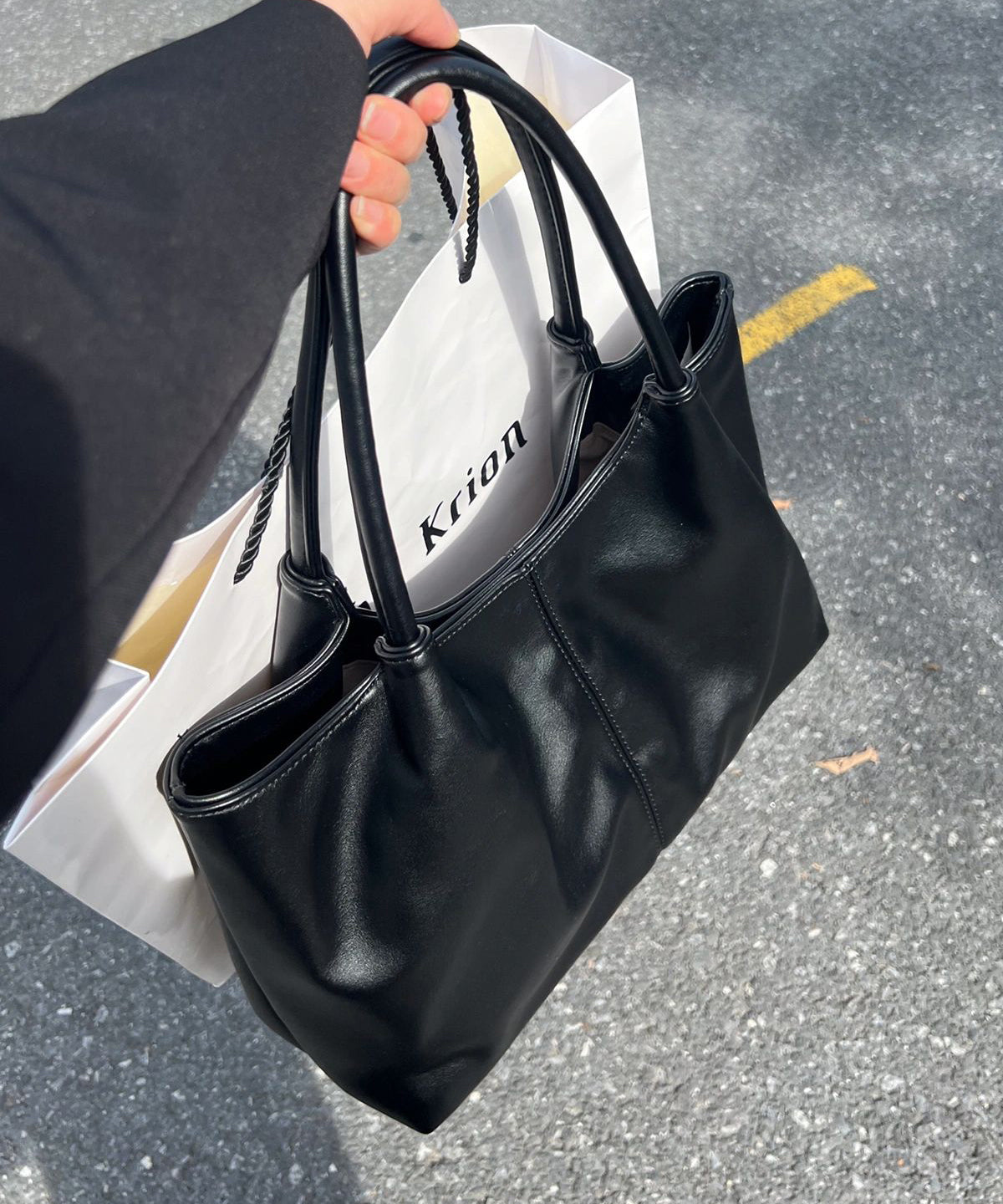 Versatile Black Satchel Women Faux Handbag Leather