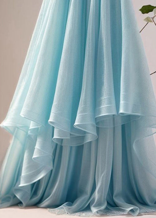 Women Blue Asymmetrical High Waist Tulle Skirt Summer Ada Fashion