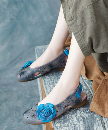 Women Blue Cowhide Splicing Buckle Strap Sandals JJ082