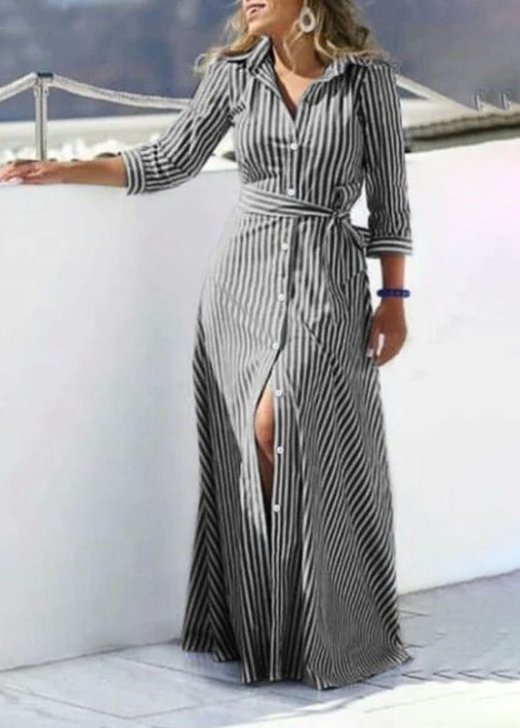Chemise d'été bleue pour femme, taille rayée, cravate en coton