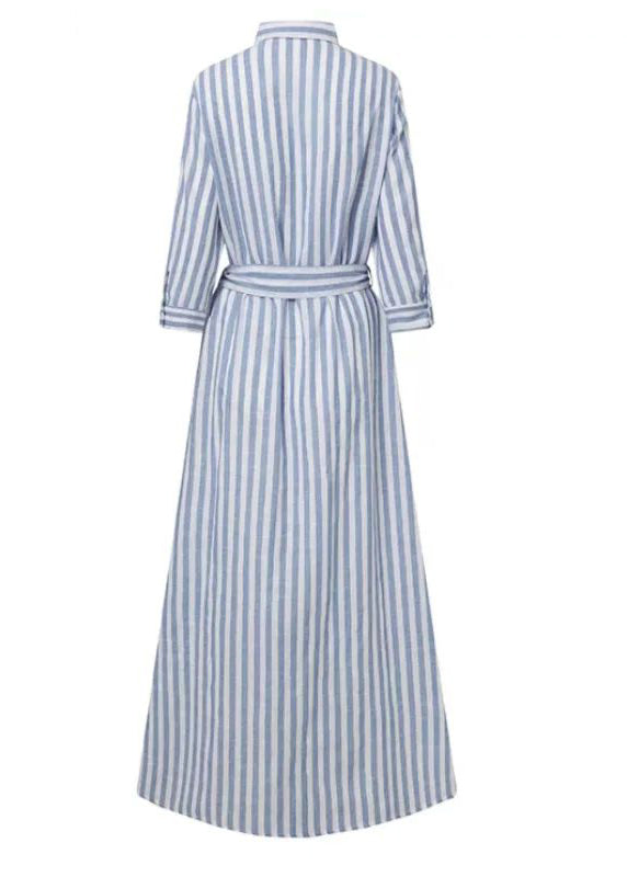 Chemise d'été bleue pour femme, taille rayée, cravate en coton