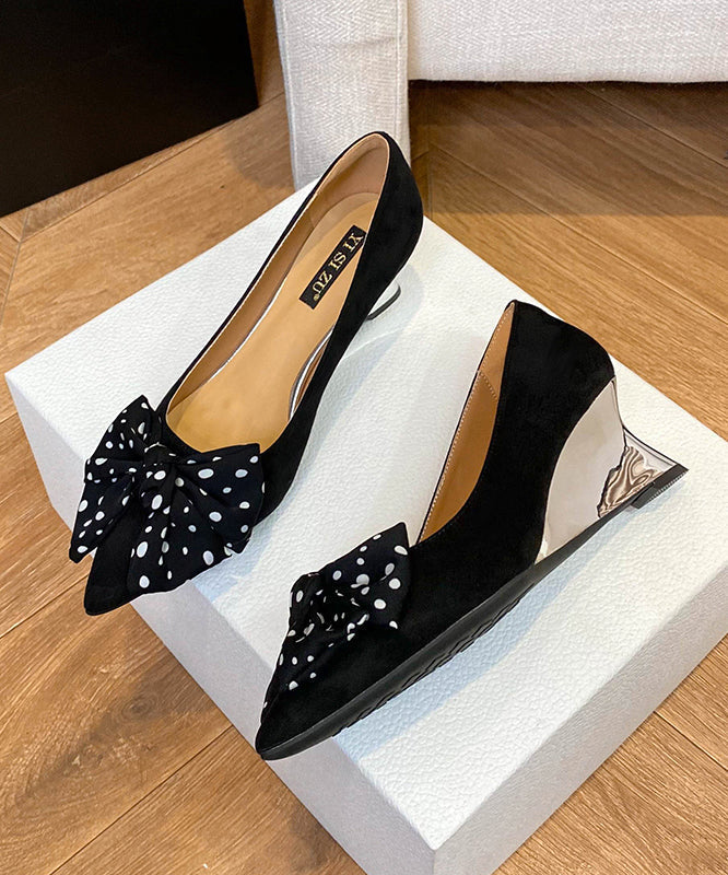 Chaussures compensées pointues en daim avec nœud et bout noir pour femme