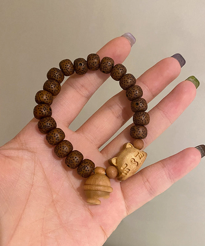 Women Brown Sandalwood Bodhi Charm Bracelet ZZ028