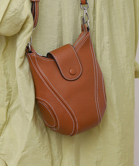 Women Brown Versatile Calf Leather Messenger Bag HJ1006