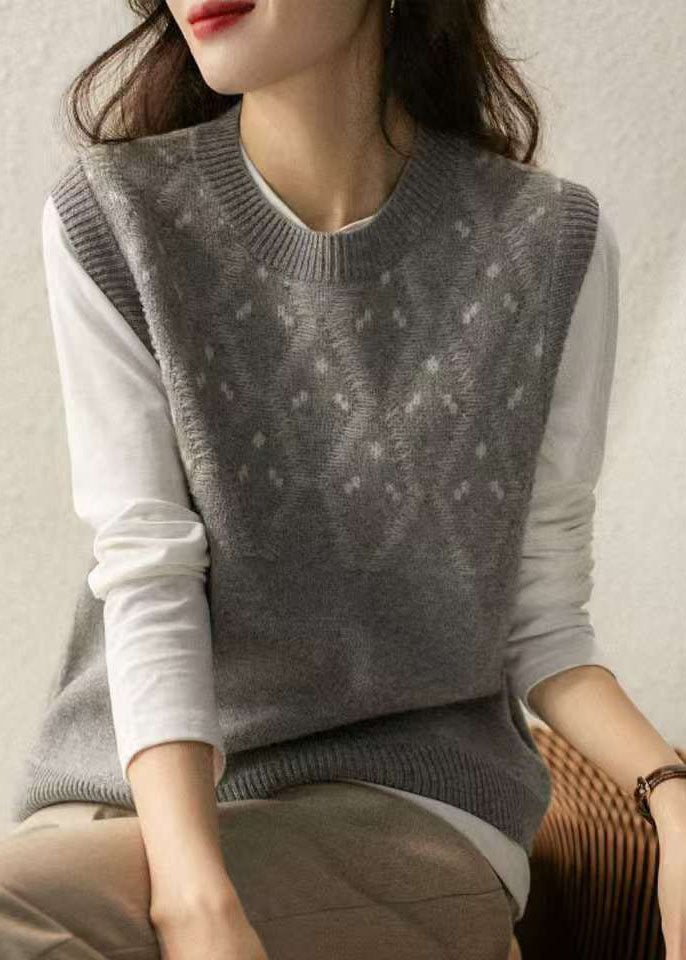Damen Camel O Neck Jacquard Wollweste Ärmellos TZ032