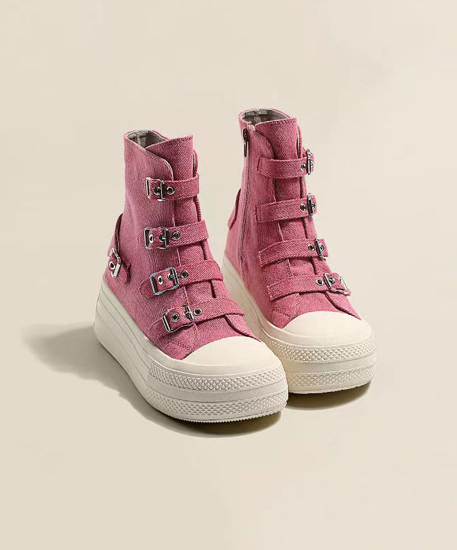 Women Casual Platform Canvas Boots Pink WT039