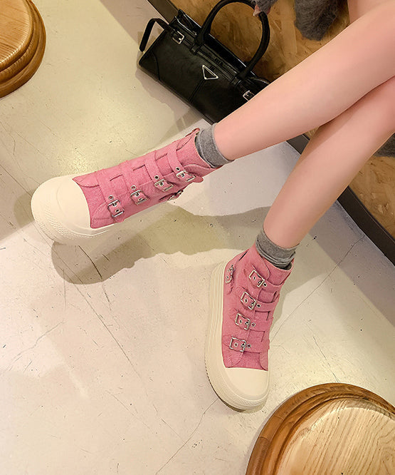 Women Casual Platform Canvas Boots Pink WT039