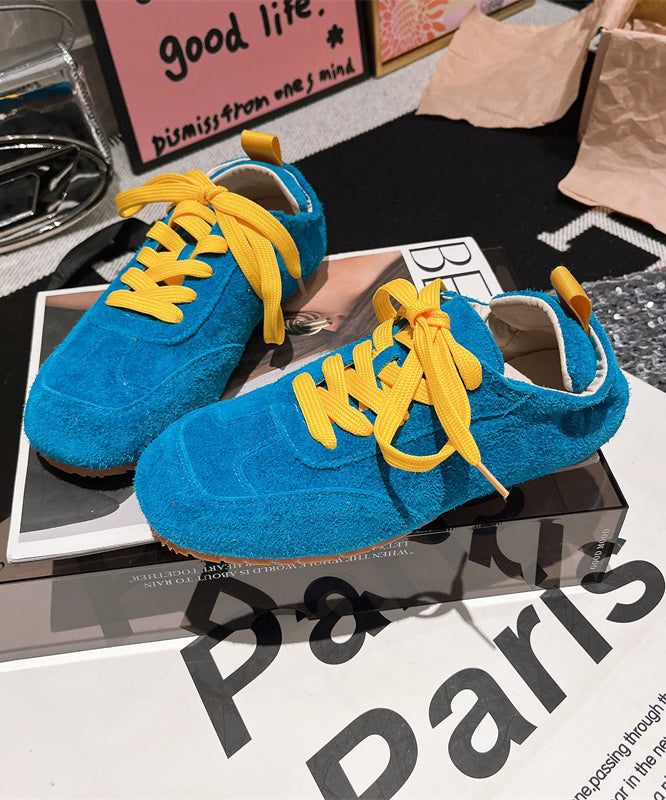 Chaussures plates décontractées, douces et confortables, en daim bleu, à lacets, pour femmes, YC021