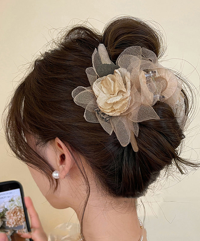 Women Champagne Acrylic Tulle Fabric Rose Hairpin RA010