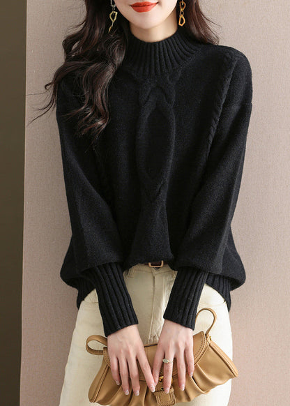 Women Coffee Half Hign Neck Thick Patchwork Knitted Sweaters Fall QL060