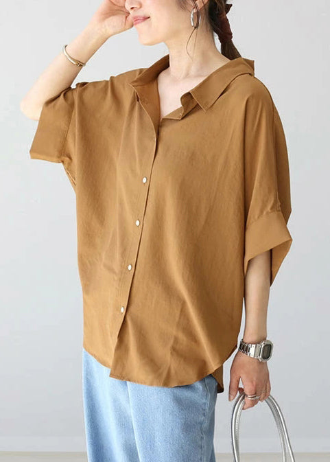Coffee Women Shirt Cotton Oversized Summer Top