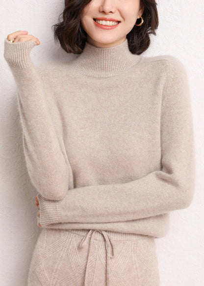 Women Dark Camel Turtleneck Solid Cashmer Sweaters Winter WL017