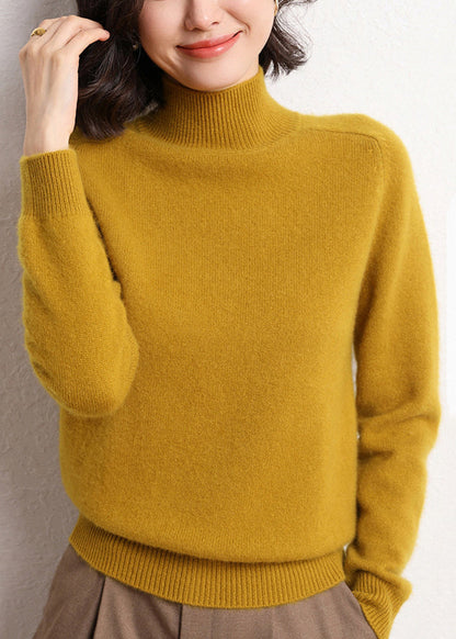 Women Dark Camel Turtleneck Solid Cashmer Sweaters Winter WL017