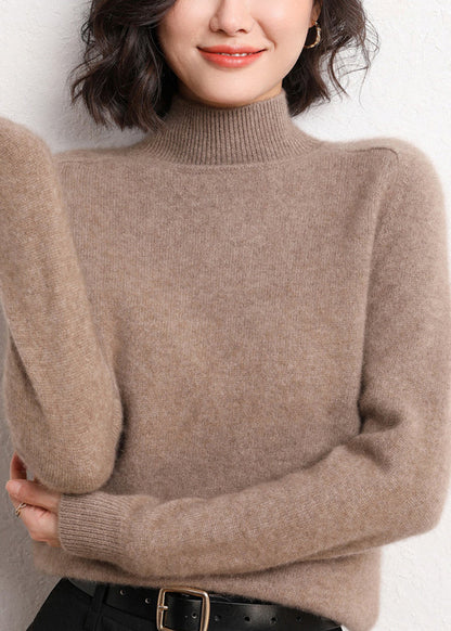 Women Dark Camel Turtleneck Solid Cashmer Sweaters Winter WL017