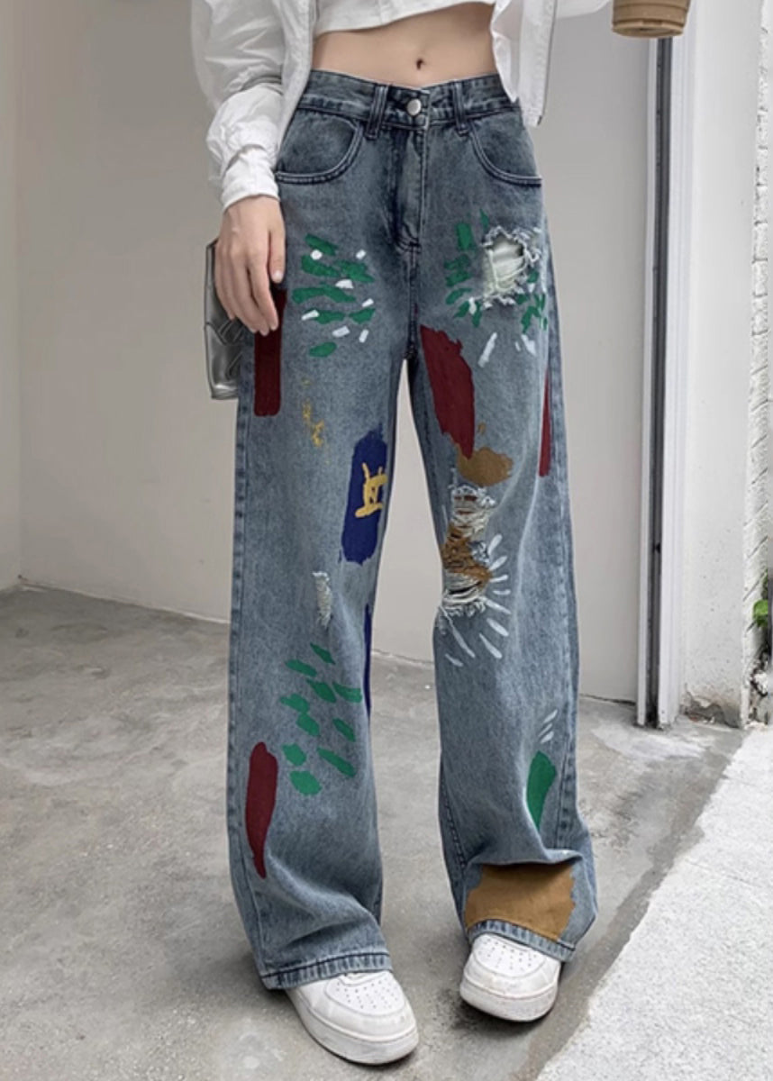 Women Denim Blue Tie Dye High Wais Pants SA021