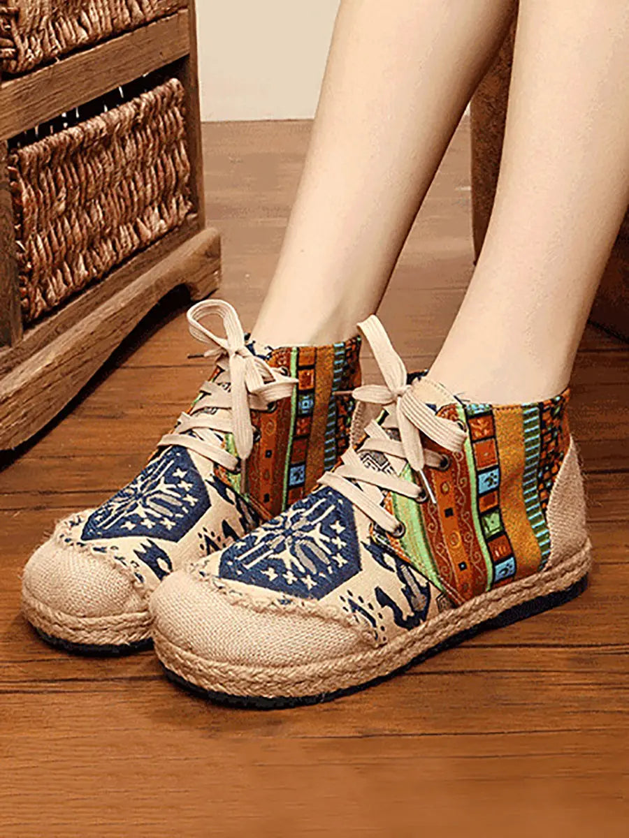 Women Ethnic Spliced Linen Embroidery Shoes Ada Fashion