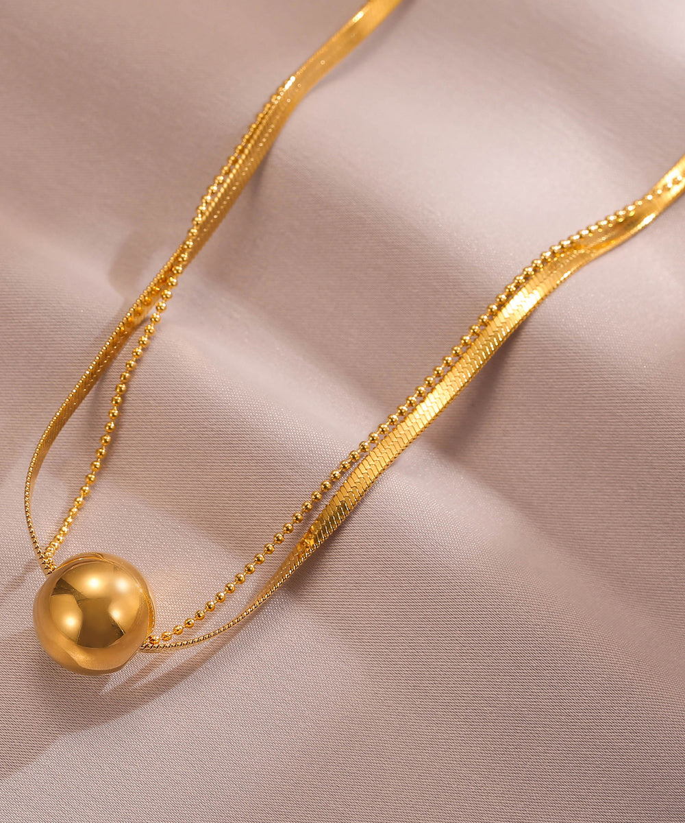 Women Gold Stainless Steel Ball Pendant Necklace WO017