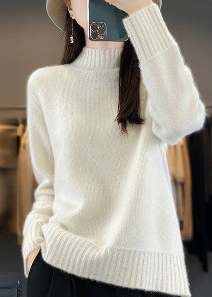 Women Green Half Hign Neck Thick Woolen Knit Sweaters Winter RS039