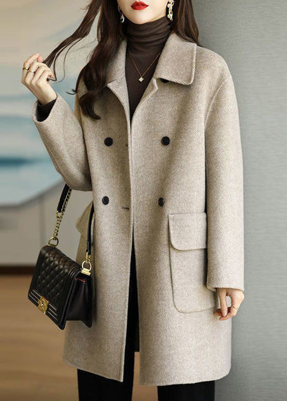 Women Green Peter Pan Collar Button Pockets Woolen Coat Winter RS024