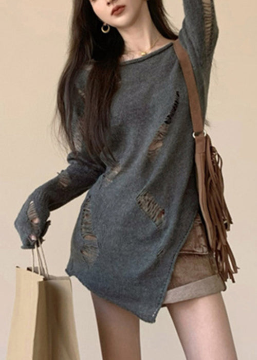 Hollow Spring Asymmetrischer Strickpullover Out Grau Damen