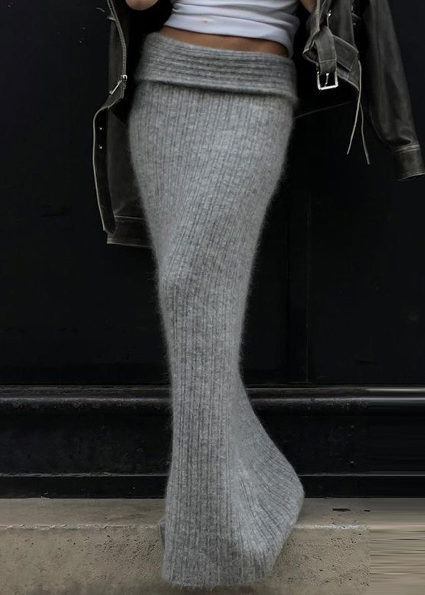 Jupe portefeuille en tricot taille haute grise pour femme, printemps YP037