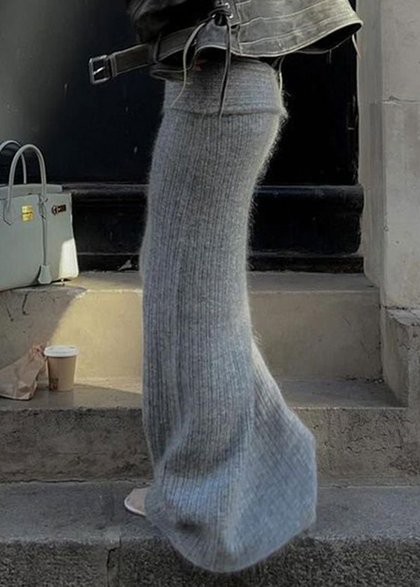 Jupe portefeuille en tricot taille haute grise pour femme, printemps YP037