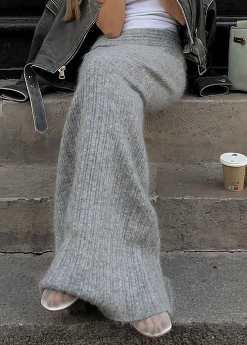 Jupe portefeuille en tricot taille haute grise pour femme, printemps YP037