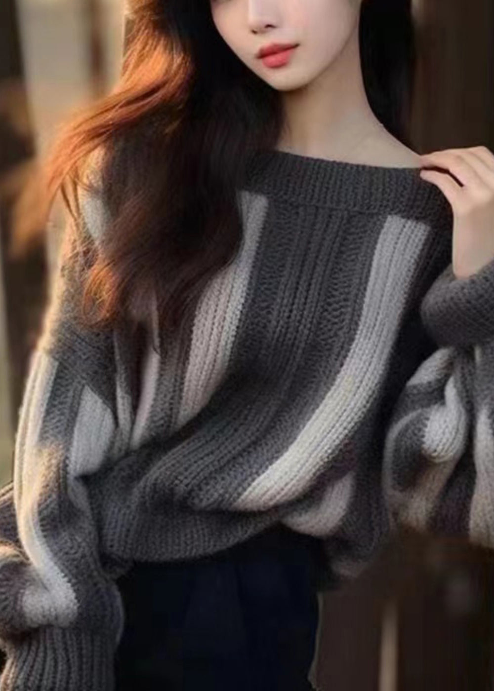 Women Grey Original Design Cozy Knit Sweater Winter WK008