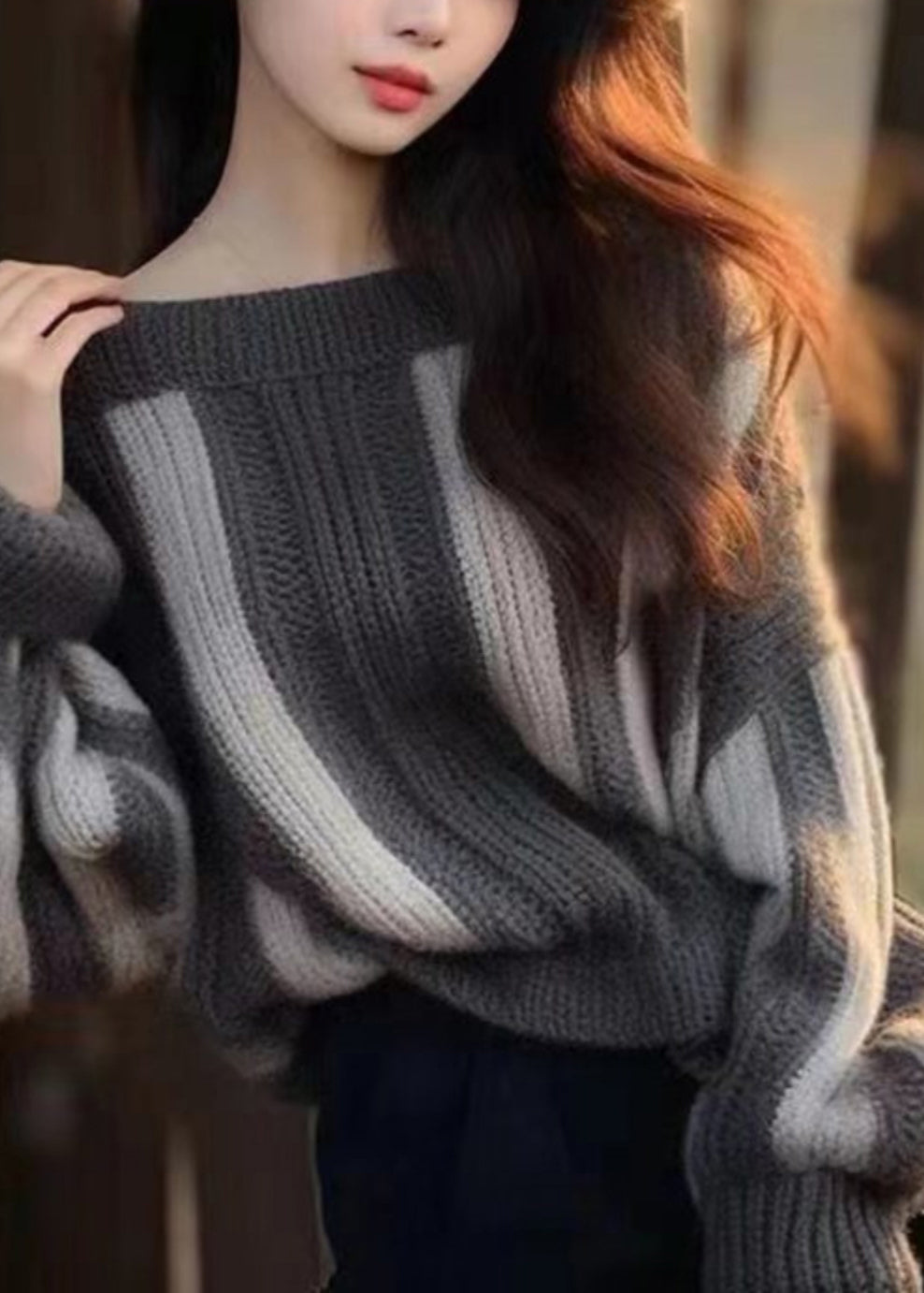 Women Grey Original Design Cozy Knit Sweater Winter WK008