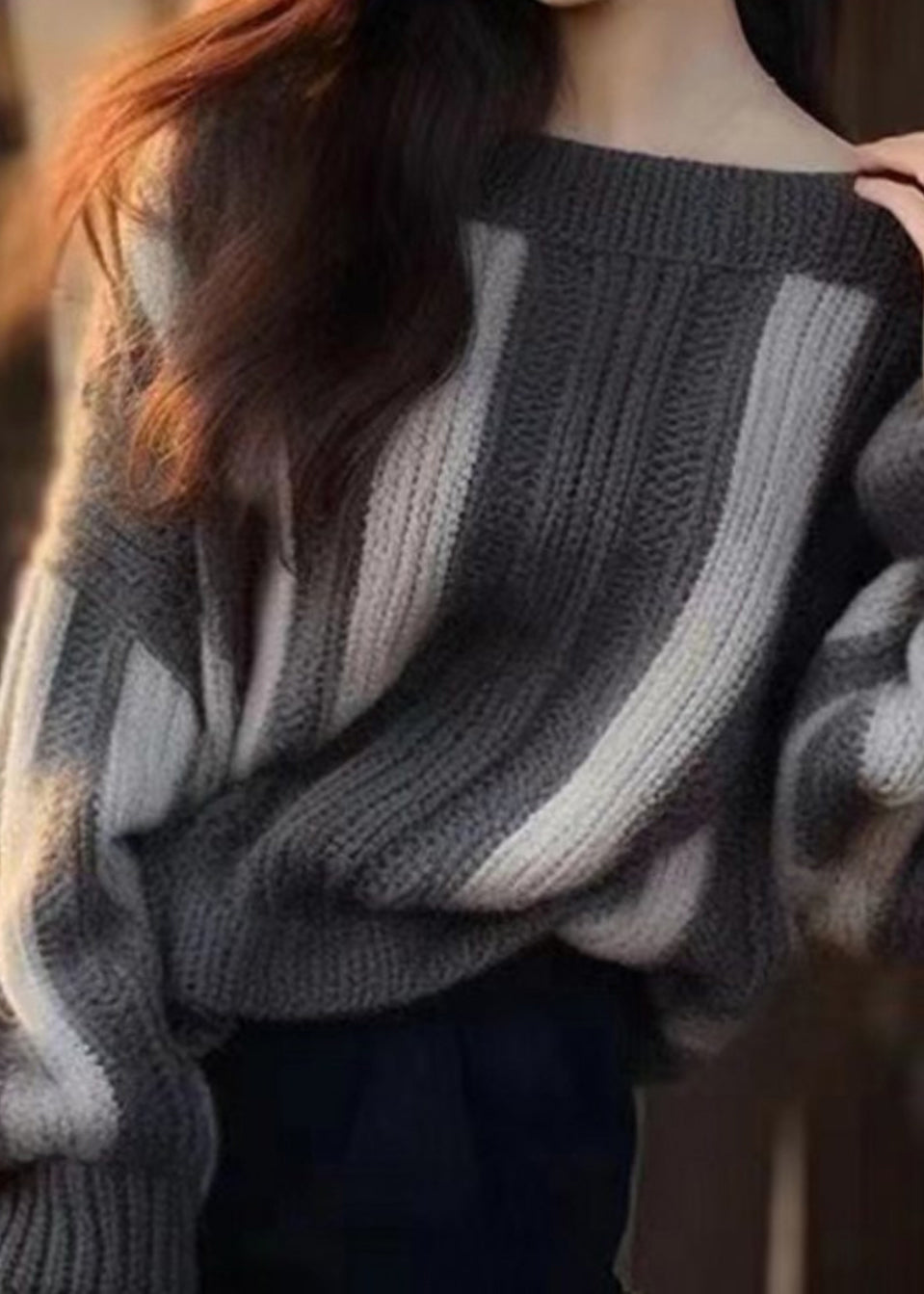 Women Grey Original Design Cozy Knit Sweater Winter WK008