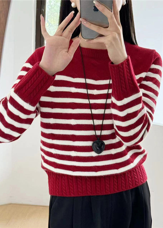 Women Grey Striped Cozy Knit Sweaters Fall QG016