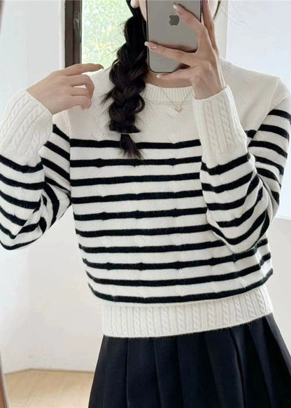 Women Grey Striped Cozy Knit Sweaters Fall QG016