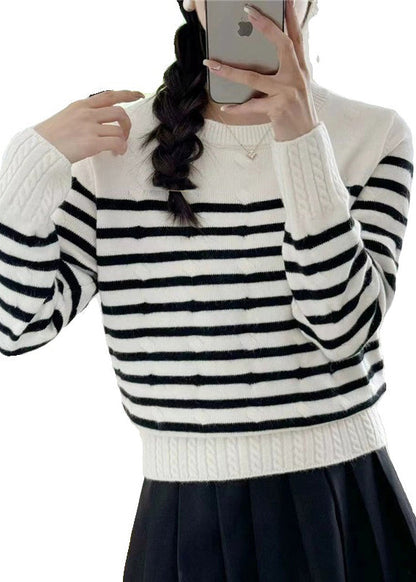 Women Grey Striped Cozy Knit Sweaters Fall QG016