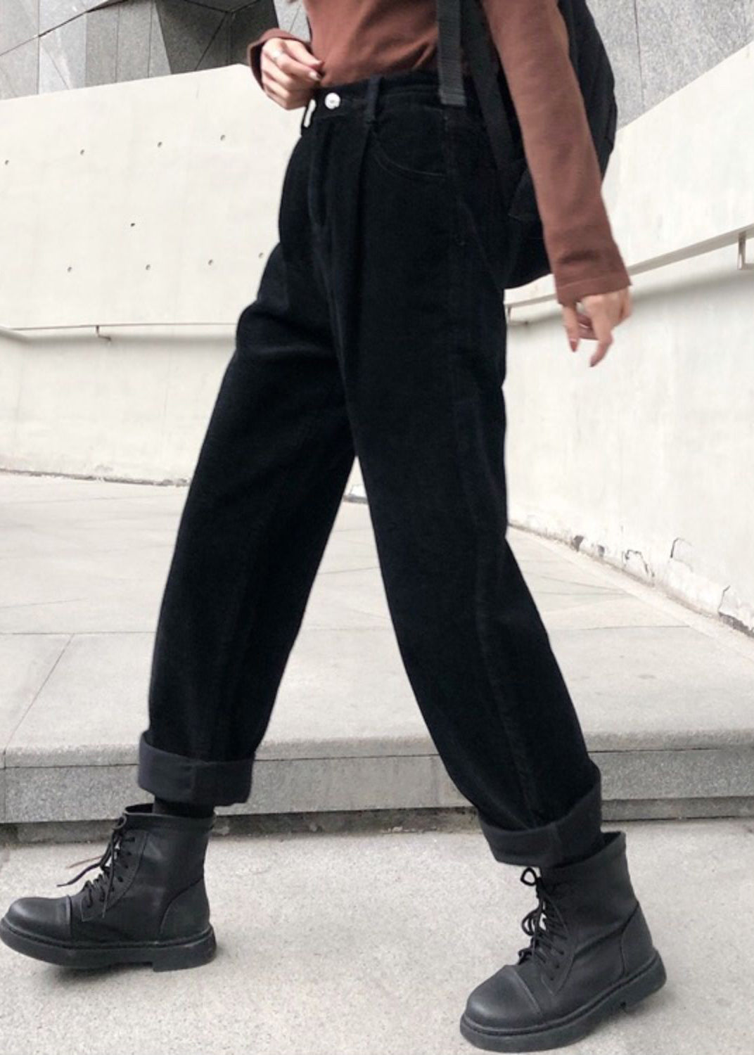 Frauen Khaki Taschen Hohe Taille Warme Fleece Hose Herbst TU032