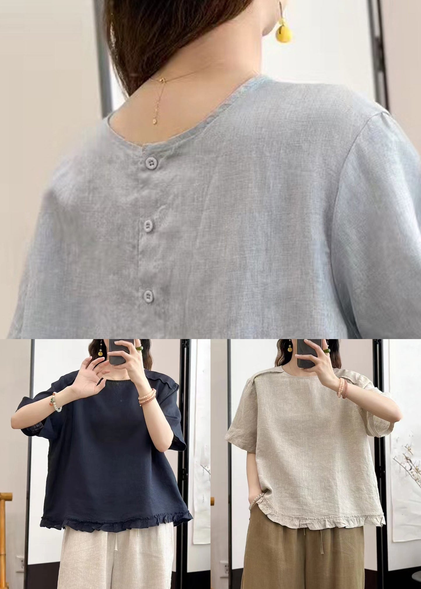 Summer On Linen Both Wear Ruffled Sides Women Shirt
